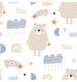 seamless pattern with cute cartoon bear clouds vector image vector image
