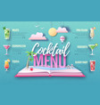 cocktail menu design cut out paper art style vector image