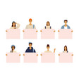 cartoon characters young women and men holding vector image
