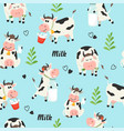 seamless pattern with farm cows and milk bottle vector image