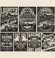 custom cars vintage posters set vector image vector image