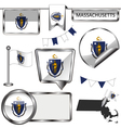 glossy icons with massachusite flag vector image