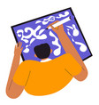 graphic designer drawing on tablet with pencil vector image