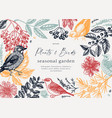 hand-sketched autumn background with birds vector image