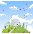 cartoon round the land with houses in summer vector image