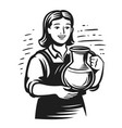 happy milkmaid with jug of fresh milk young vector image