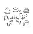 hat and scarf in cold weather line doodle sketch vector image