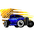 with hot rod on grunge american flag vector image vector image
