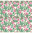 small roses and cactus seamless white background vector image