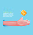 cartoon plastic palm catching golden dollar vector image