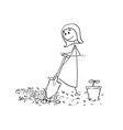 cartoon of gardener woman digging a hole for plant vector image