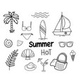 set with palm tree branch sailboat vector image