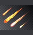 set falling luminous comet meteorites vector image vector image