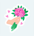 bride hand of holds pink bouquet flowers vector image