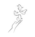 hand with butterfly on finger line art drawing vector image vector image