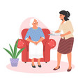 woman bring tea to old person vector image