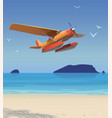 a seaplane flies over the beach vector image vector image