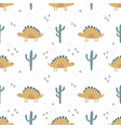 seamless pattern with yellow dino on white vector image