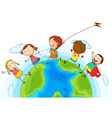 kids running around the world vector image