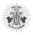 wine shop emblem with corkscrew and rays vector image vector image