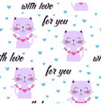 cute cat and hearts cartoon seamless pattern vector image vector image