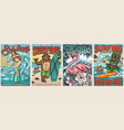 ocean surfing vintage colorful posters vector image vector image