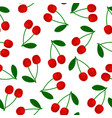 seamless pattern red cherry with green leaf vector image vector image