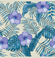 tropical leaves and hibiscus blue colors seamless vector image