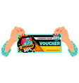 gift voucher woman hands hold promotion vector image vector image