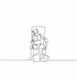 single one line drawing robot sitting at office vector image vector image