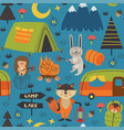 camping seamless pattern with animals in forest vector image