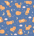 cats pattern with moon stars and clouds cute vector image vector image