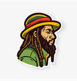 cartoon rastaman with dreadlocks happy man emblem vector image vector image