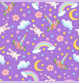 seamless pattern cute unicorn horn and rainbow vector image vector image