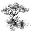 boat on water under the tree sketch wallpaper vector image vector image