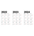 calendar for 2022 2023 and 2024 years week vector image