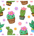 cactus cartoon seamless pattern vector image