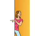 girl woman points to copy space poster advertising vector image vector image
