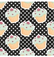 tile pattern with cupcakes and polka dots on black vector image
