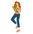 woman with flowers in bouquet blooming flora vector image