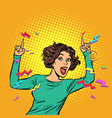pop art woman pointing finger vector image vector image
