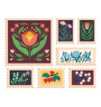 set of vintage postal stamps with flowers vector image