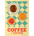 coffee and orange strawberry cupcakes vector image vector image