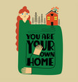 with long hair girl red house pine trees vector image