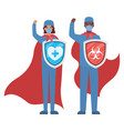 woman and man doctors heroes with capes vector image