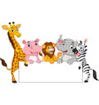 cartoon wild animals with blank sign vector image