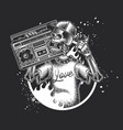 fashionable skeleton man with a boombox vector image vector image