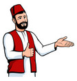 positive turkish man in fez welcome gesture vector image vector image