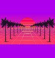retrowave sun and palm trees 1980s style vector image vector image