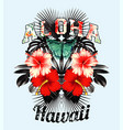 aloha hawaii pink hibiscus and black leaves mirror vector image vector image